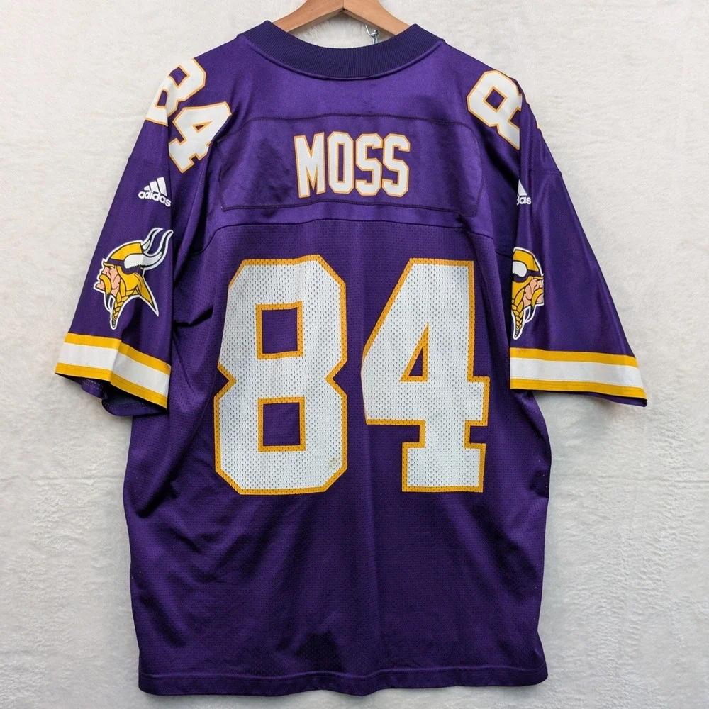 VTG Adidas Randy Moss Jersey Men's L Purple Nylon Minnesota Vikings Football 90s